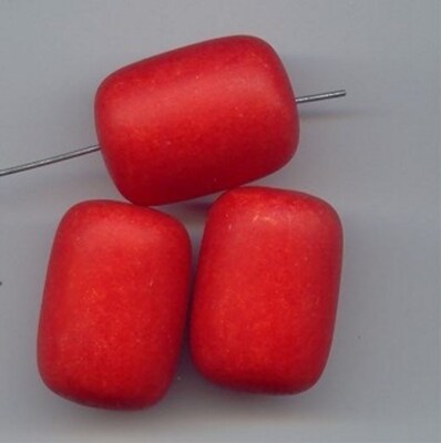 12 VINTAGE RED MATTE ACRYLIC 28x20mm. SMOOTH BARREL BEADS 6645