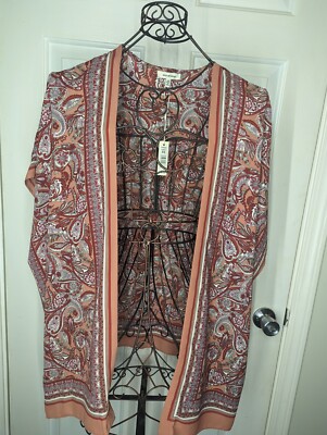 Max Studio Women's Paisley Cover Up Kimono Size XS $195 Orange/Red NWT A106 