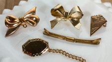 Lot of Vintage Charm Brooches, Pins, and Collar Stay, Coro Bow 1"