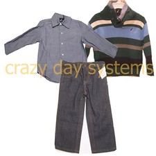 New NAUTICA 3 Piece Sweater Set Includes Sweater Shirt Adjustable Pants Size 2T