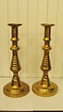 Vintage Pair of Brass Candle Holders 9.7" tall x 4" in diameter