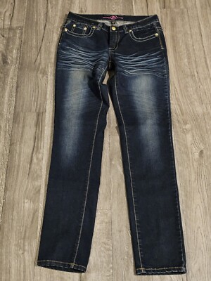 2b bebe Womens Skinny Kitty Jeans Rear Pocket Embellishment Size 28x31 Denim Y2K