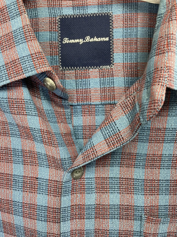 Tommy Bahama 100Silk Mens Medium Multicolored Plaid Hawaiian Ahola