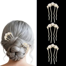 Pearl Flower Hair Pins 3 PCS Alloy White Gold Color Wedding Hair Accessories