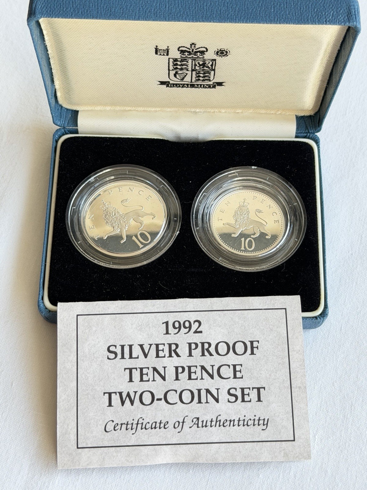 1992SilverProof2x10pTenPenceBritishRoyalMintCoinSet