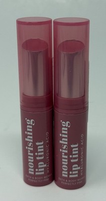 2 NEW Bath & Body Works PERFECTLY PINK Lip Tint Gloss Care .08 oz