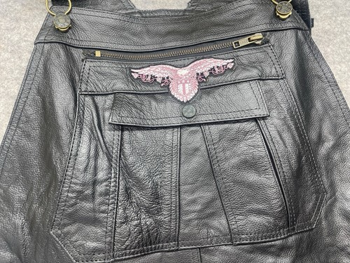 UNIK Leather Overall Bibs Size Large L Black Full Pink Eagle Patch Motorcycle - Bild 4 von 13
