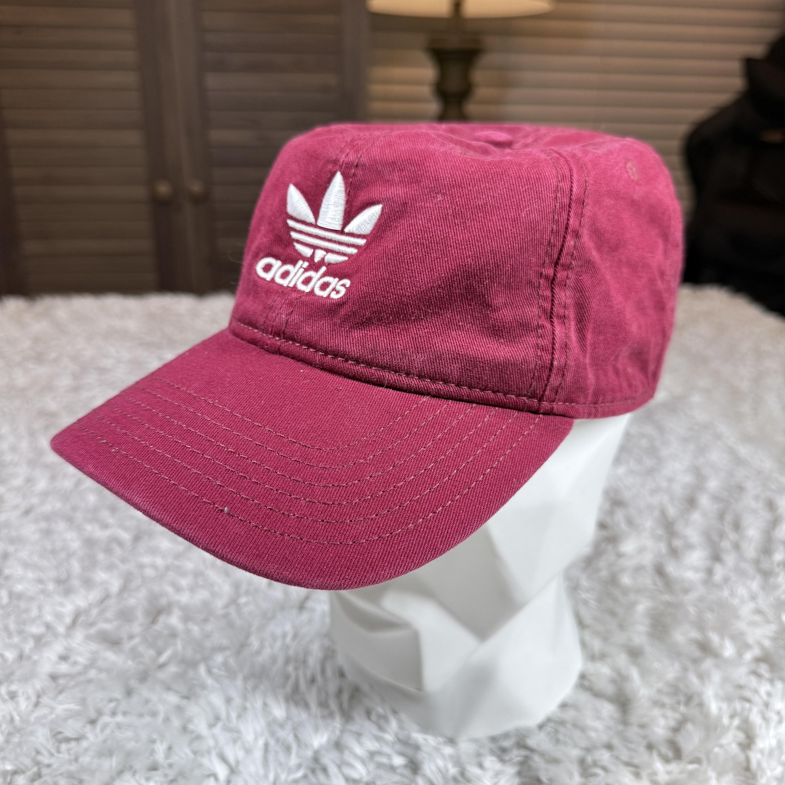 Adidas Hat Cap Strap Back Mens One Size Burgundy Trefoil Emb
