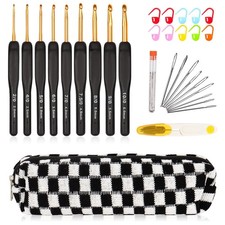 Aeelike 31pcs Crochet Hook Set, Black Gold Crochet Hooks Ergonomic with Grips...
