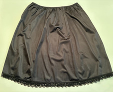 Vintage VELROSE HALF SLIP Black Size 40 / 42 Shiny Nylon LACE Coquette Vamp XL