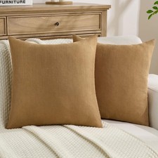 FUTEI Camel Chenille Throw Pillow Covers 18x18 Inch Set of 2,Soft Wide Chevro...