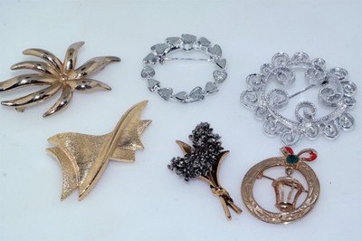 6pc Vtg Lot Costume Jewelry Pins Gold Silver Tone Gerry's Monet Art 
