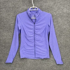 Coolibar Ruched Full Zip Mock Neck UPF 50+ Rash Guard Jacket Sz S Purple