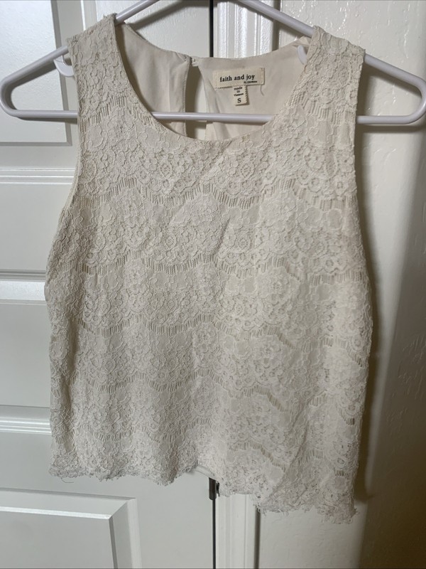 Faith And Joy White Lace Blouse Top Size Small classic 