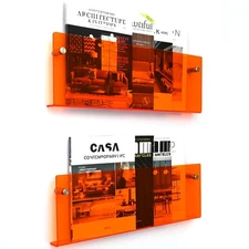 2 Pack Orange Acrylic Magazine Holder Wall Mount Hanging Bookshelf, File Display