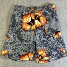 OP Ocean Pacific Swim Trunks Men  s Large 34 Orange Floral Beach Nautical Print