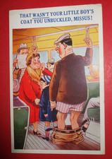 SAUCY 50s Comic TRAIN STRAP HANING LADY UNDOES MAN'S TROUSERS UNBUCKLED MISTAKE