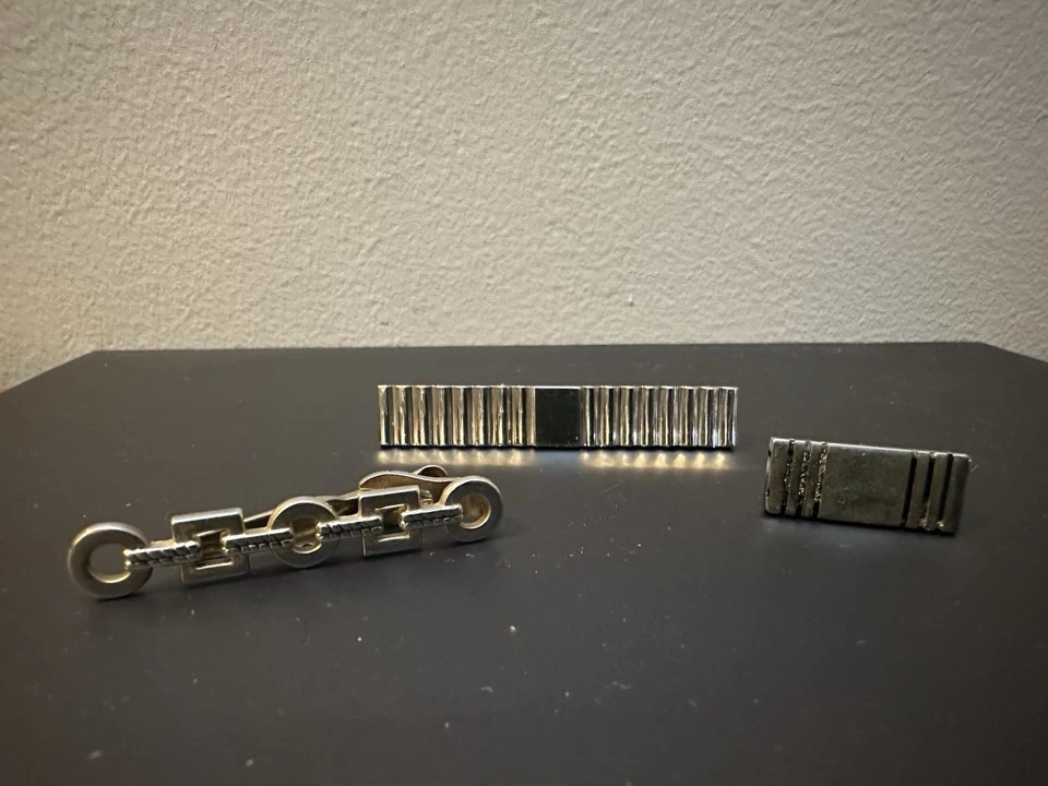 Lote surtido de 9 clips de corbata de cuello vintage Swank, Hickok, plata dorada Foto 3 de 4