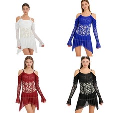 Womens Dancewear Chacha Costume Tassel Dress Latin Leotard Fringe Skirt Salsa