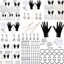 17-84PCS Body Piercing Tool Kit Disposable Needles Clamps Gloves Nose Studs Ring