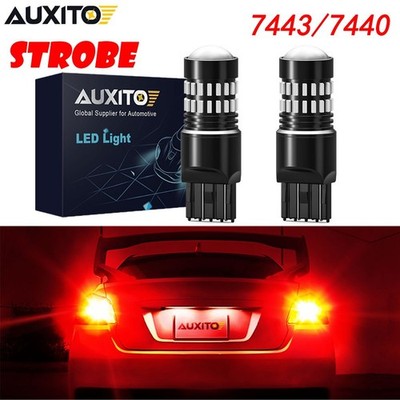 AUXITO 7443 7444 7440 LED Brake Tail Stop Light Red Strobe Flash Canbus Lamp HUS