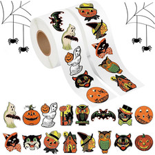 1000Pcs Halloween Stickers, Vintage Style Pumpkin, Ghost, Owl, Bat 16 Designs, f