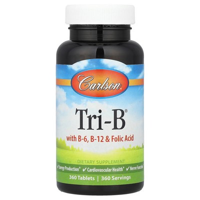 Carlson Labs Tri-B Vitamin B Complex 360 Tablets Gluten-Free, Preservative-Free
