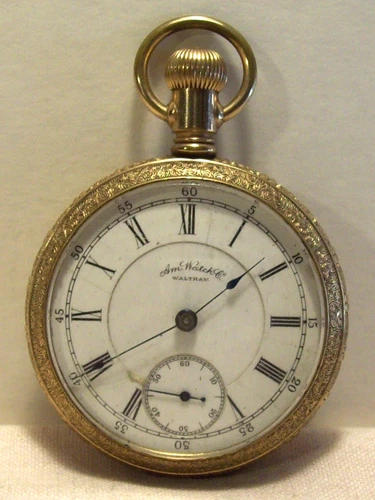1883~AM. WATCH CO. WALTHAM~ANTIQUE GOLD FILLED 15J SIZE 18S MEN'S POCKET WATCH~
