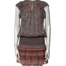 Ulla Johnson Simone Floral Scarf Silk Crepe Smocked Blouson Mini Dress EUC Sz 0