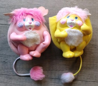Vintage Pocket Popples Lot Of 2- Potato Chip & Party Popple Pink Yellow Posable