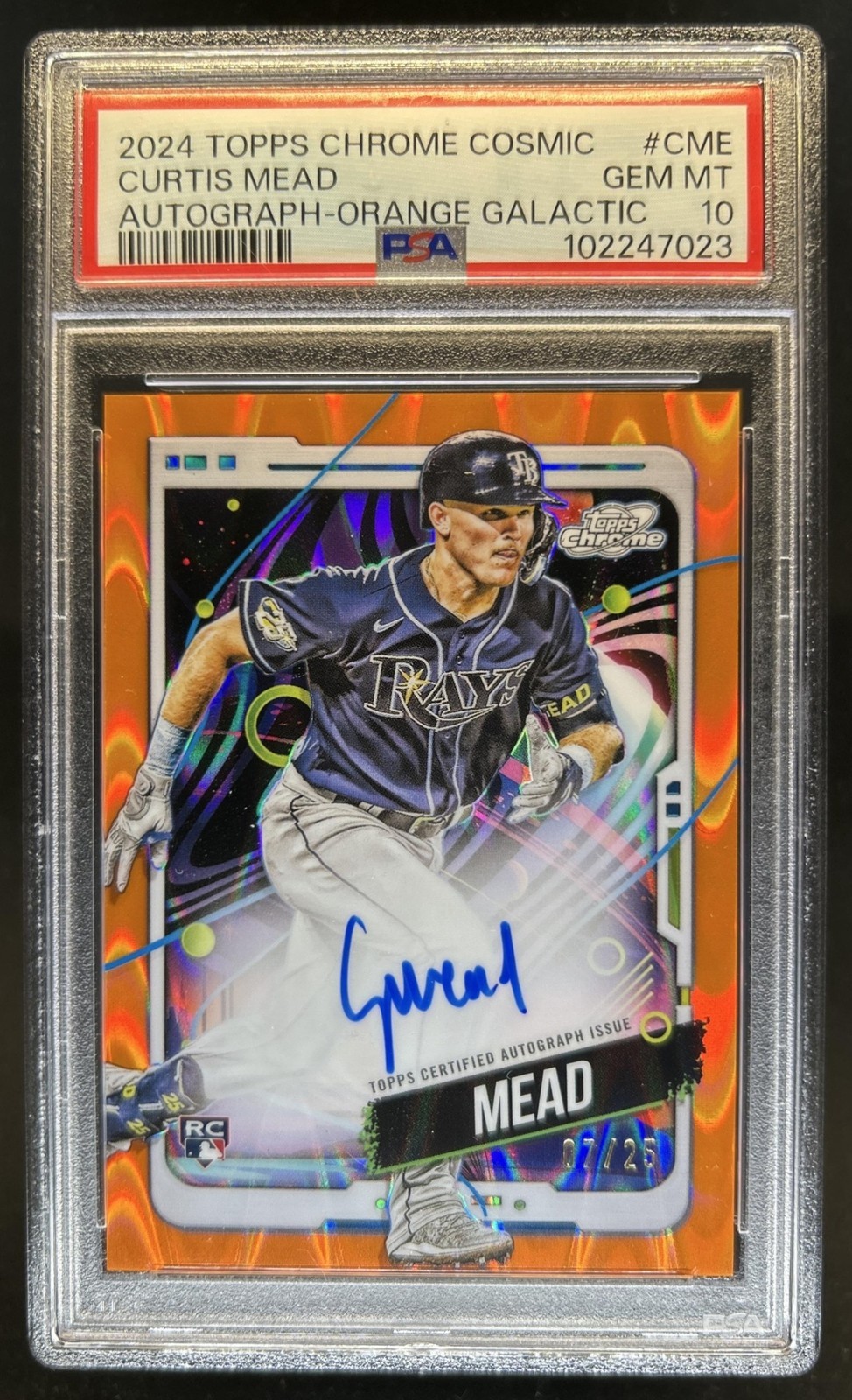 2024 Topps Cosmic Chrome Curtis Mead Auto RC Refractor Orange #/25 PSA 10 view 1