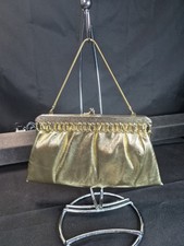 Vintage USA Gold Metallic Formal Evening Clutch Bag Purse Chain 1960s Glam