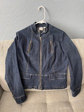 DKNY CITY Dark blue denim moto jacket with zipper pockets Best fits size small