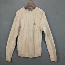 Vintage Chaps Ralph Lauren Hand Framed Knit Sweater Mens Medium Beige Cotton