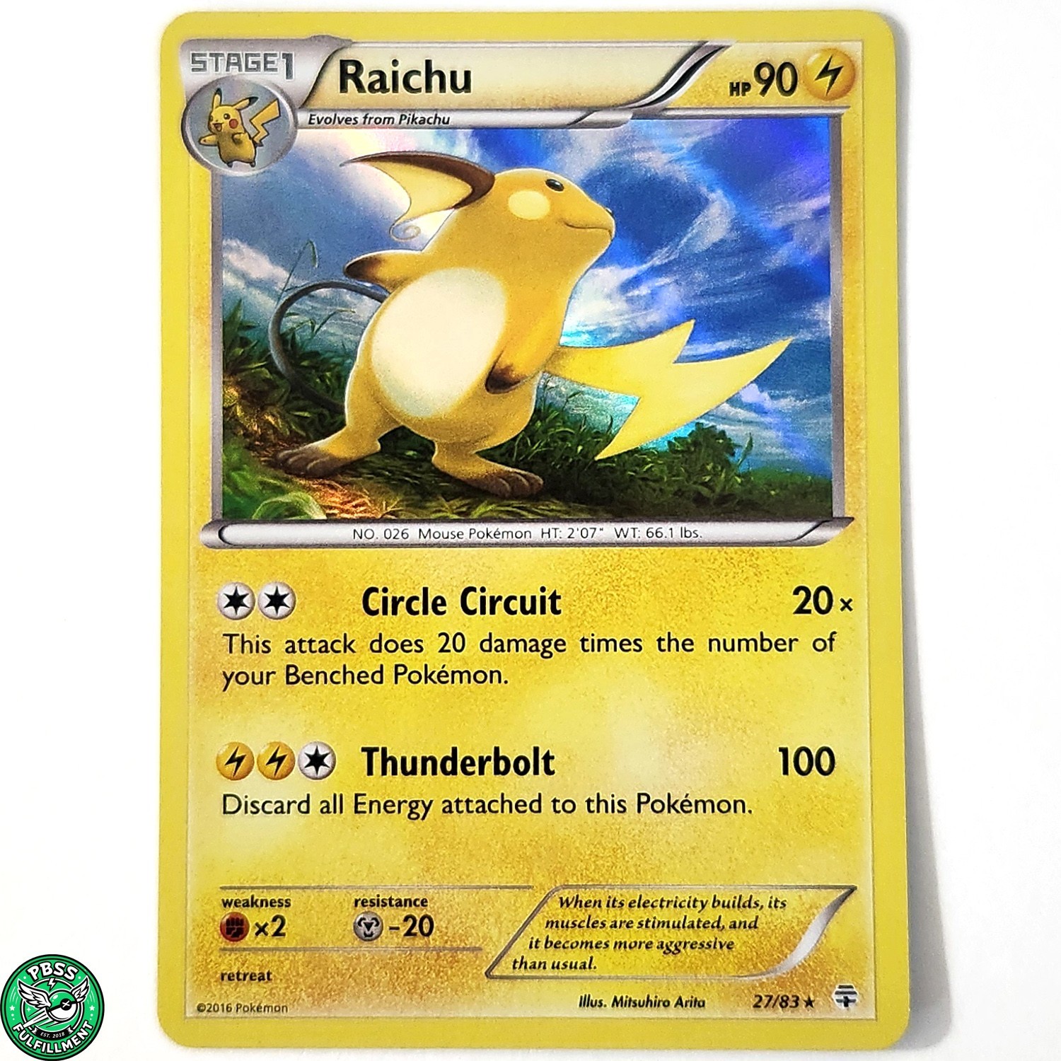 Pokemon TCG Raichu 27/83 Holo Rare Holo Generations LP LIght Play