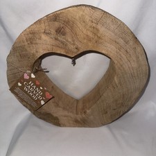 Rustic Hand Carved Mango Wood Heart Decor Peice With Hook Wedding Shower