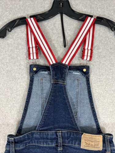 Levis Girls Denim Jean Overalls Bibs 10 Reg Stretch Striped Suspenders Dark Wash - Picture 14 of 17