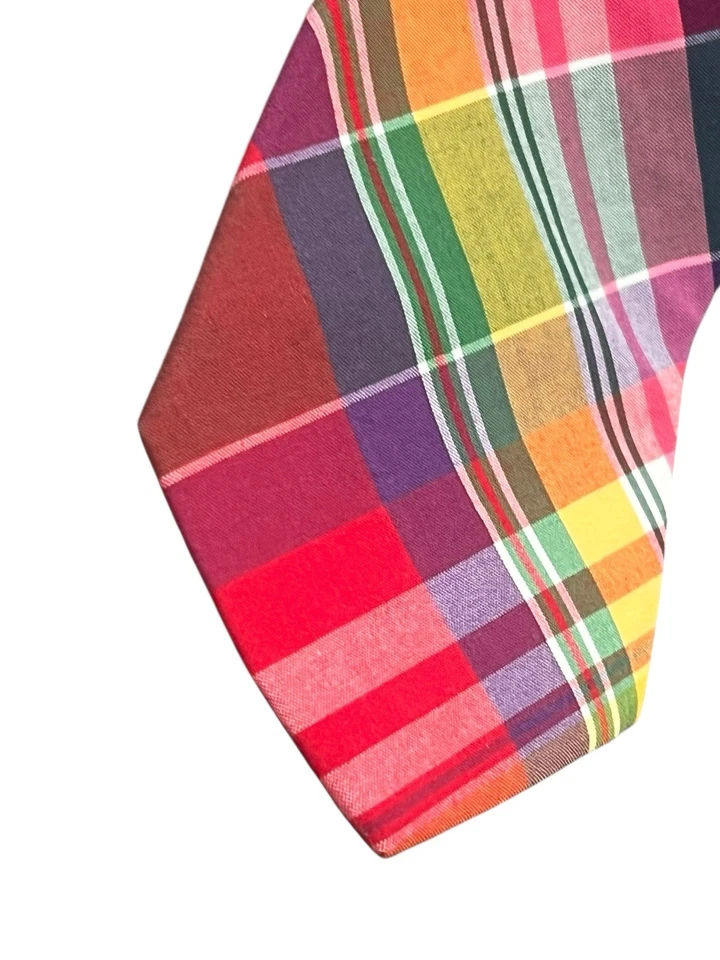 BOYS POLO RALPH LAUREN HAND MADE ITALY COLORFUL PLAID COTTON NECK TIE 3.25 - Image 3 of 4