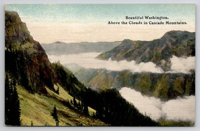 Beautiful Washington Cascade Mountains Above Clouds Vintage Postcard 1915