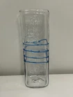 Blenko Glass Antique Hand Blown 12”x3.75” Square Art Deco Vase With Blue Stripes