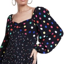 RIXO x Target Women Black Polka Dot Sweetheart Smocked Puff Sleeve Swing Dress 6