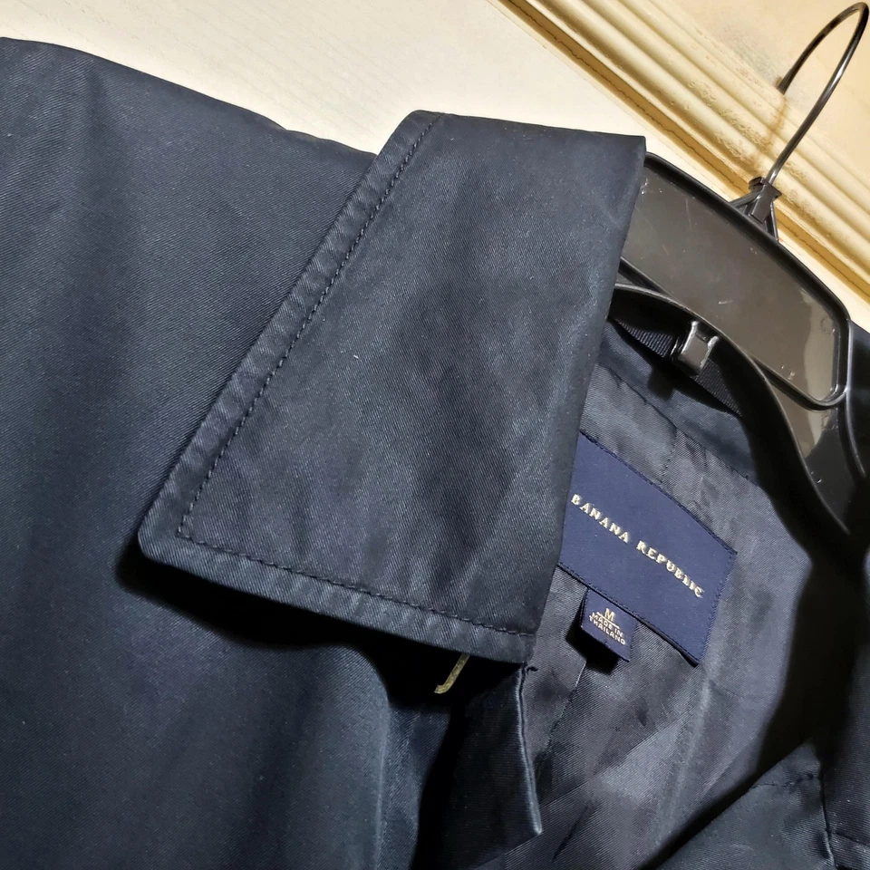 Banana Republic пальто мужской средний черный вощеный траншея дождя Mac скрытый placket - Изображение 4 из 4