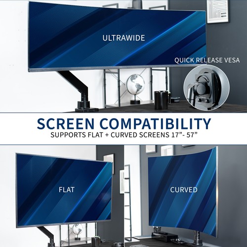 VIVO Black Clamp-On Pneumatic Spring Ultrawide Computer Monitor and TV Mount - Picture 7 of 9