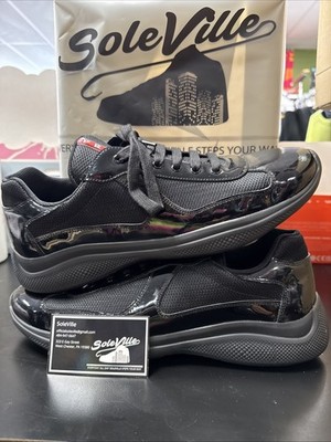 Size 11UK / 12M - Prada America's Cup Black Red Patent Leather Sneaker