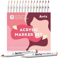 Arrtx Acrylic Markers Skin Tone 30 Colors,Brush Tip, Acrylic Paint Pen Markers