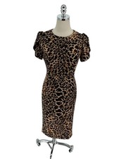 Calvin Klein Dress Women's Size 8 Brown Leopard Print Midi Short Sleeve