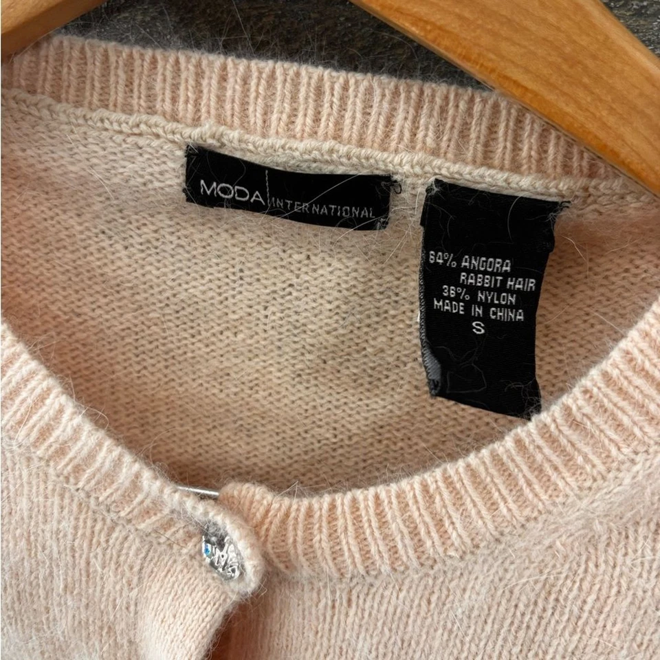Moda International small pink angora rabbit hair sequin button Cardigan Sweater - Image 2 of 4