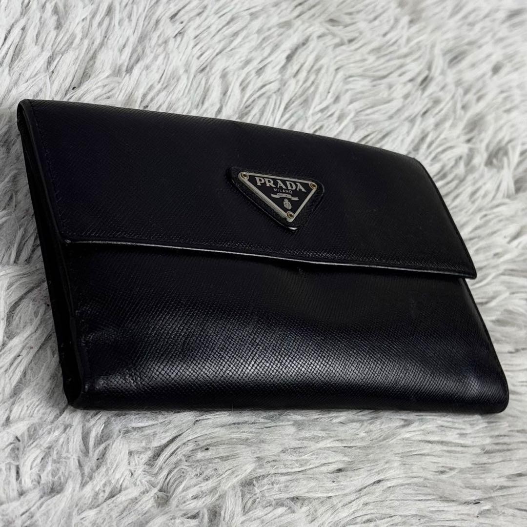 PRADA Saffiano Leather Compact Bifold Wallet Triangle Logo Black 4.3x6.3x0.8" thumbnail 7