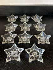 Vtg 11 Star Glass Candle Holders Clear 4.5  Wide X  1.5  High