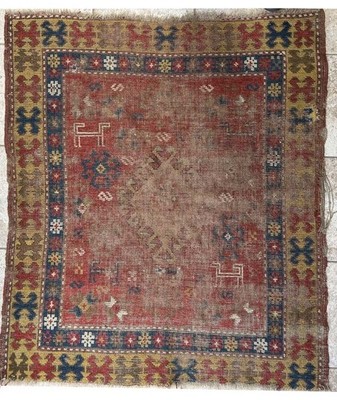 OLD CAUCASIAN  RUG WORN CONDITION